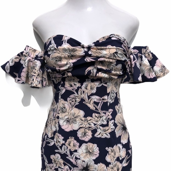 BARDOT Revolve FLORAL Casey OFF THE SHOULDER Ruffle Sleeve Dress Womens Sz 6/M - Picture 4 of 11